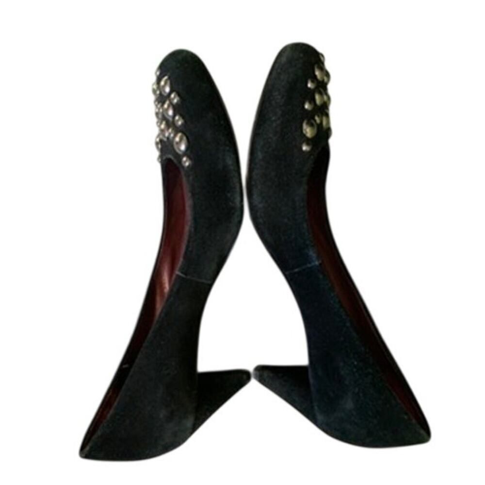 BCBG Max Azria Gunmetal Studded Kitten Heel Black Suede Pumps size 7 - Picture 7 of 10